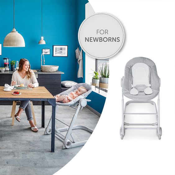 Hauck Hochstuhl & Babyliege ab Geburt - Sitn Care Newborn Set (faltbar & klappbar) - Stretch Grey
