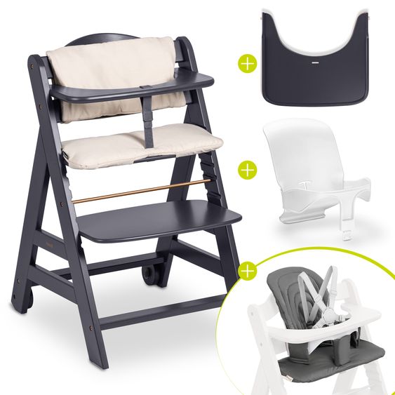 Hauck Hochstuhl Beta Plus Dark Grey - im Sparset inkl. Baby Seat und Sitzpolster - Dark Grey