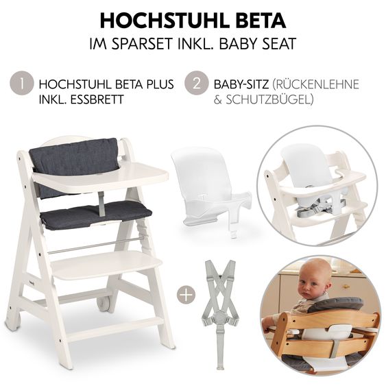 Hauck Hochstuhl Beta Plus - im Sparset inkl. Baby Seat - White