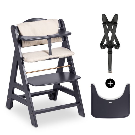 Hauck Beta Plus high chair incl. dining board, seat cushion and castors - Dark Grey