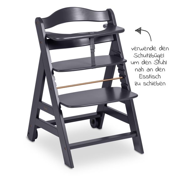 Hauck Beta Plus high chair incl. dining board, seat cushion and castors - Dark Grey