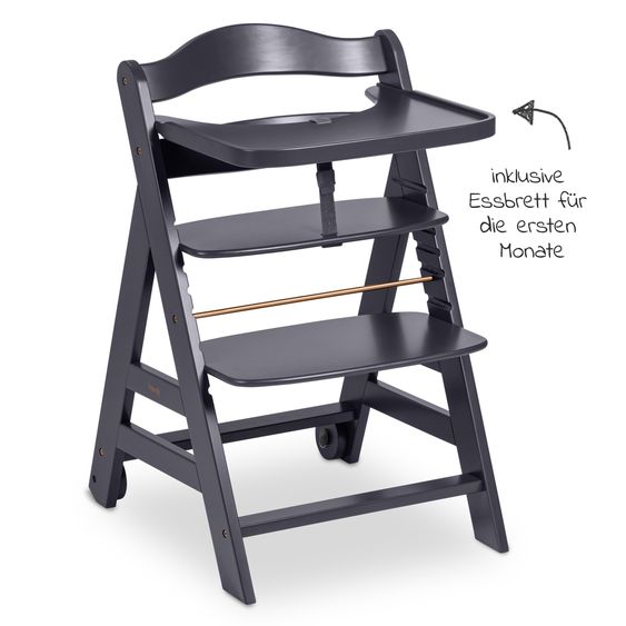 Hauck Beta Plus high chair incl. dining board, seat cushion and castors - Dark Grey