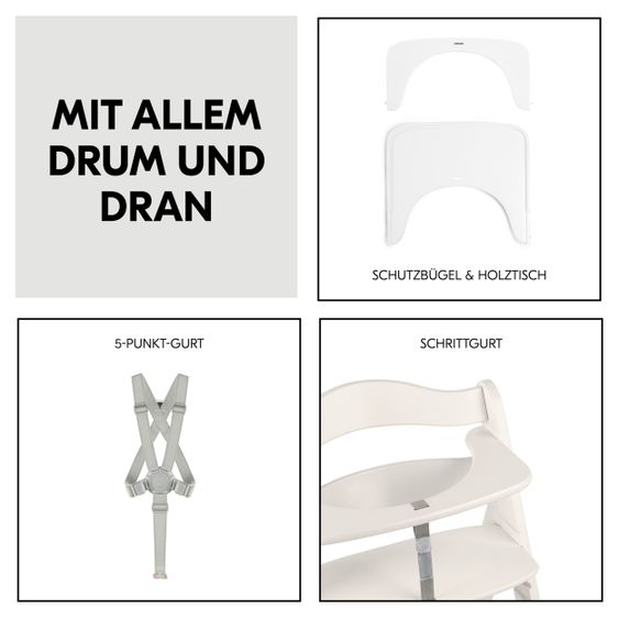 Hauck Chaise Haute Beta Plus White Incl. Planche À Manger, Coussin De Siège & Roues - Blanc