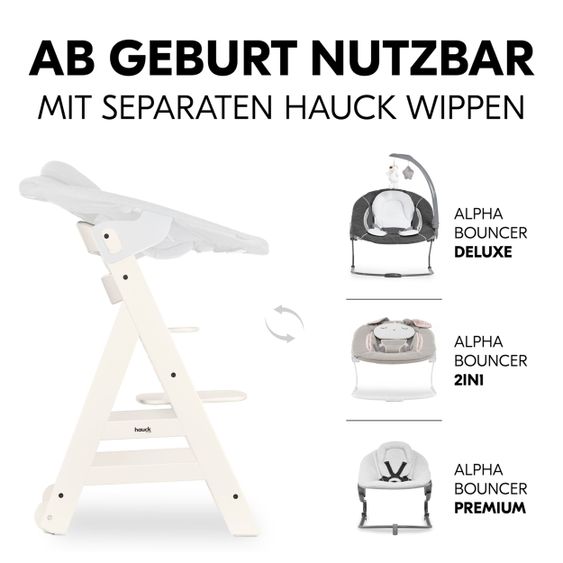 Hauck Chaise Haute Beta Plus White Incl. Planche À Manger, Coussin De Siège & Roues - Blanc