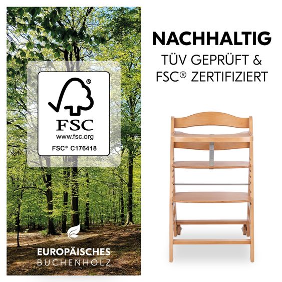 Hauck Hochstuhl Beta Plus Natural - im Sparset inkl. Baby Seat und Sitzpolster - Dark Grey
