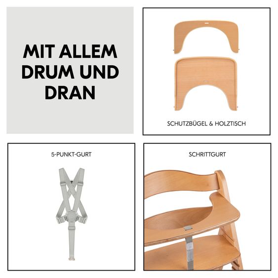 Hauck Hochstuhl Beta Plus Natural - im Sparset inkl. Baby Seat und Sitzpolster - Dark Grey