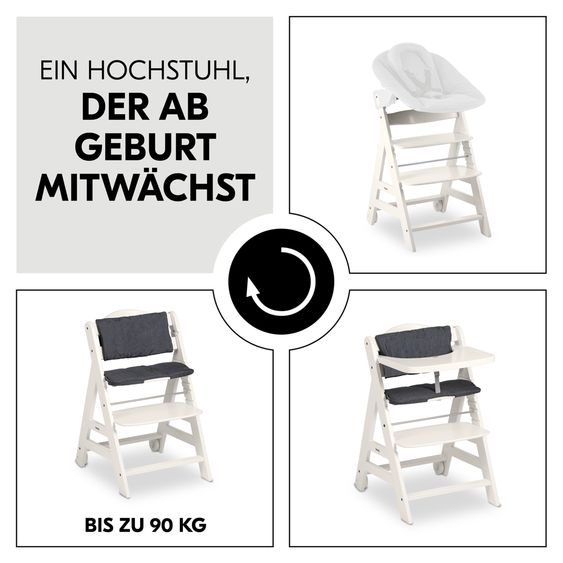 Hauck Beta Plus White high chair incl. dining board, seat cushion and castors - White