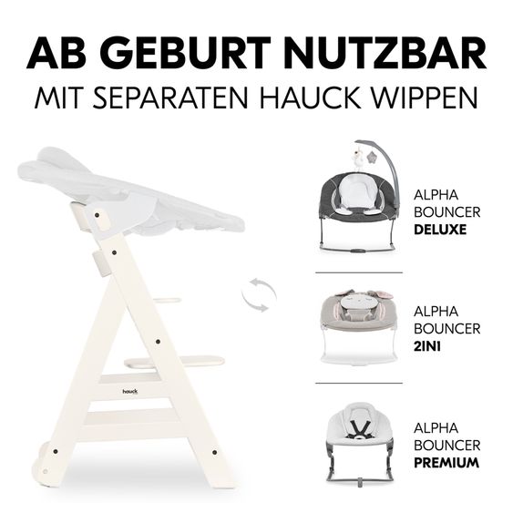 Hauck Beta Plus White high chair incl. dining board, seat cushion and castors - White