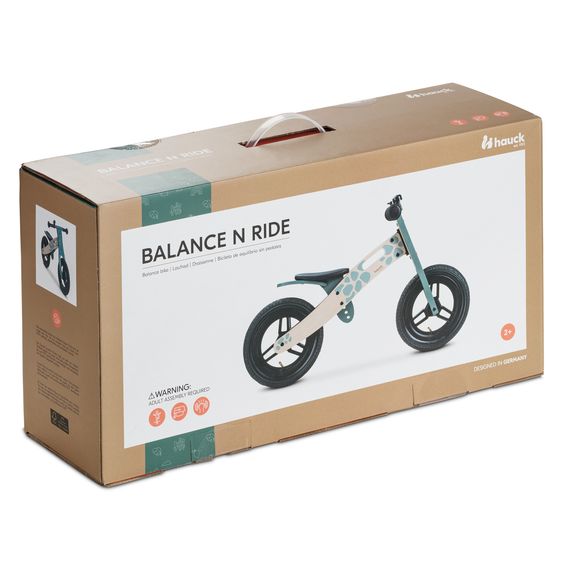 Hauck Balance N Ride wooden balance bike with pneumatic wheels & adjustable seat (from 18 months) - Turtle