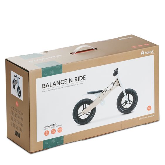 Hauck Balance N Ride wooden balance bike with pneumatic wheels & adjustable seat (from 18 months) - Zebra