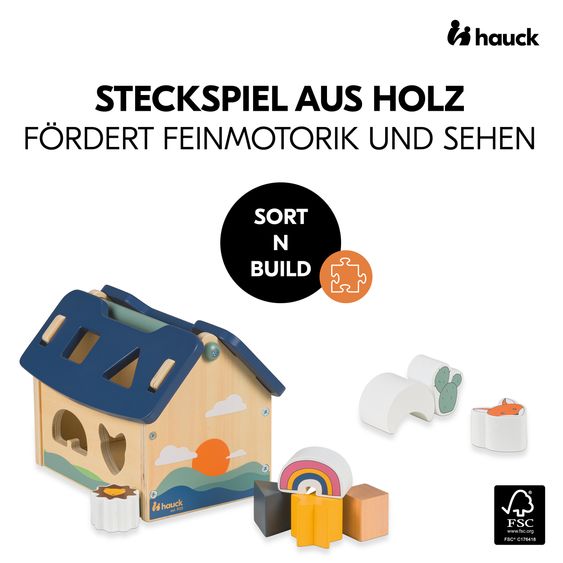 Hauck Gioco di chiodini e abilità motorie in legno - Casa con forme - Ordina e costruisci