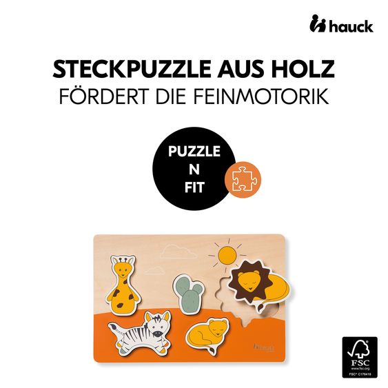 Hauck Holz Steckpuzzle für Baby (ab 1 Jahr) - Safari - Puzzle N Fit