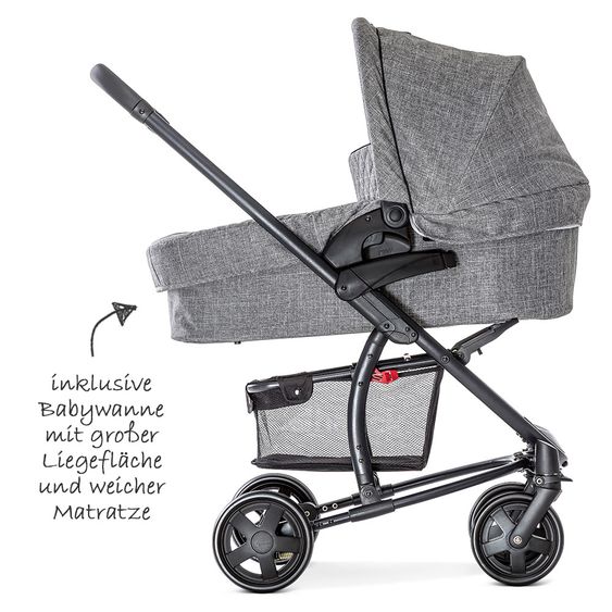 Hauck Kinderwagen-Set Malibu 4 Trioset inkl. Babywanne, Autositz und Sportwagen - Melange Grey