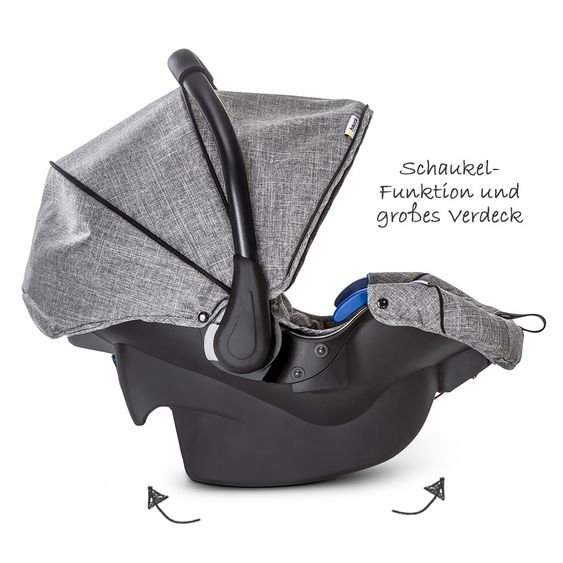 Hauck Kinderwagen-Set Malibu 4 Trioset inkl. Babywanne, Autositz und Sportwagen - Melange Grey