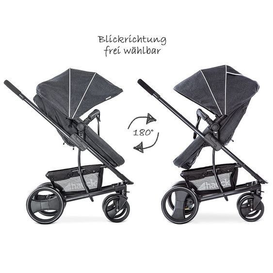Hauck Kinderwagen-Set Pacific 4 Trioset inkl. Babywanne, Autositz und Sportwagen - Melange Charcoal