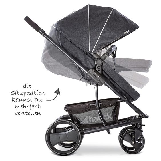 Hauck Kinderwagen-Set Pacific 4 Trioset inkl. Babywanne, Autositz und Sportwagen - Melange Charcoal