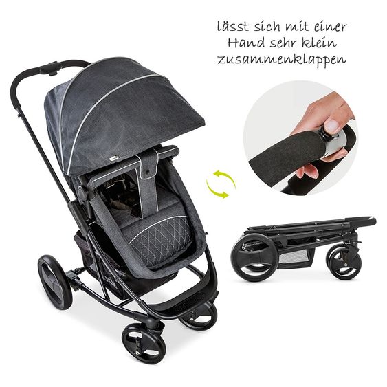 Hauck Kinderwagen-Set Pacific 4 Trioset inkl. Babywanne, Autositz und Sportwagen - Melange Charcoal