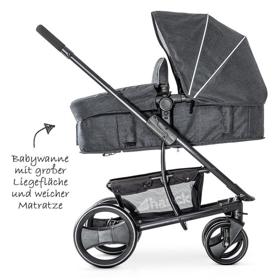 Hauck Kinderwagen-Set Pacific 4 Trioset inkl. Babywanne, Autositz und Sportwagen - Melange Charcoal