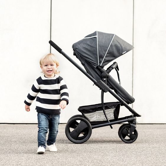 Hauck Kinderwagen-Set Pacific 4 Trioset inkl. Babywanne, Autositz und Sportwagen - Melange Charcoal