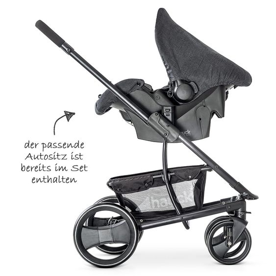 Hauck Kinderwagen-Set Pacific 4 Trioset inkl. Babywanne, Autositz und Sportwagen - Melange Charcoal