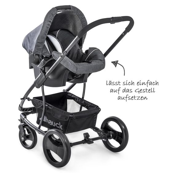 Hauck Kinderwagen-Set Pacific 4 Trioset inkl. Babywanne, Autositz und Sportwagen - Melange Charcoal