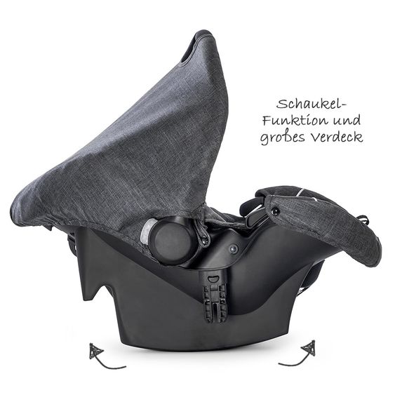 Hauck Kinderwagen-Set Pacific 4 Trioset inkl. Babywanne, Autositz und Sportwagen - Melange Charcoal