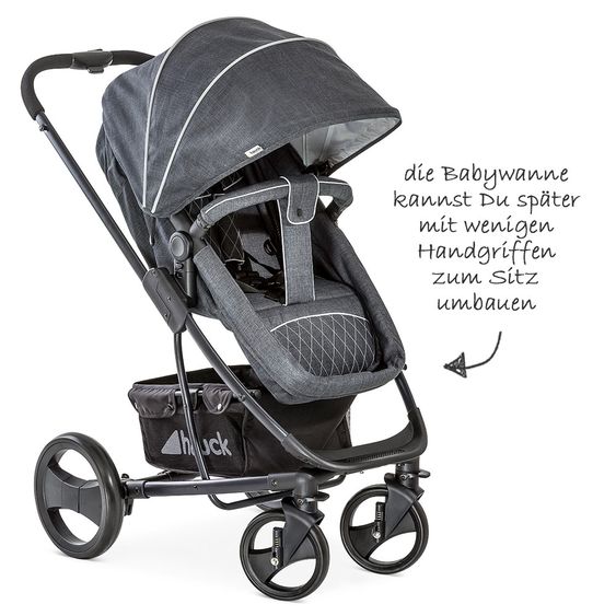 Hauck Kinderwagen-Set Pacific 4 Trioset inkl. Babywanne, Autositz und Sportwagen - Melange Charcoal