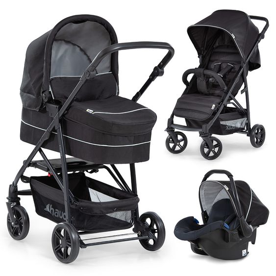 Hauck Kinderwagen-Set Rapid 4 Plus Trio Set mit Babywanne, Autositz und Sportwagen (bis 25 kg) - Caviar Black