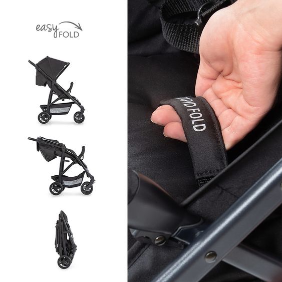 Hauck Kinderwagen-Set Rapid 4 Plus Trio Set mit Babywanne, Autositz und Sportwagen (bis 25 kg) - Caviar Black