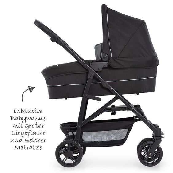 Hauck Kinderwagen-Set Rapid 4 Plus Trio Set mit Babywanne, Autositz und Sportwagen (bis 25 kg) - Caviar Black