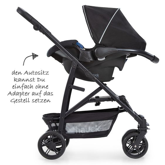 Hauck Kinderwagen-Set Rapid 4 Plus Trio Set mit Babywanne, Autositz und Sportwagen (bis 25 kg) - Caviar Black