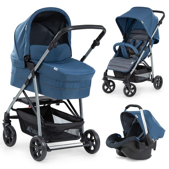 Hauck Kinderwagen-Set Rapid 4 Plus Trio Set mit Babywanne, Autositz und Sportwagen (bis 25 kg) - Denim Grey