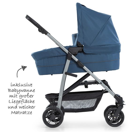 Hauck Kinderwagen-Set Rapid 4 Plus Trio Set mit Babywanne, Autositz und Sportwagen (bis 25 kg) - Denim Grey