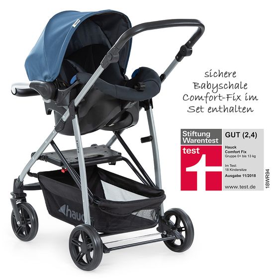 Hauck Kinderwagen-Set Rapid 4 Plus Trio Set mit Babywanne, Autositz und Sportwagen (bis 25 kg) - Denim Grey