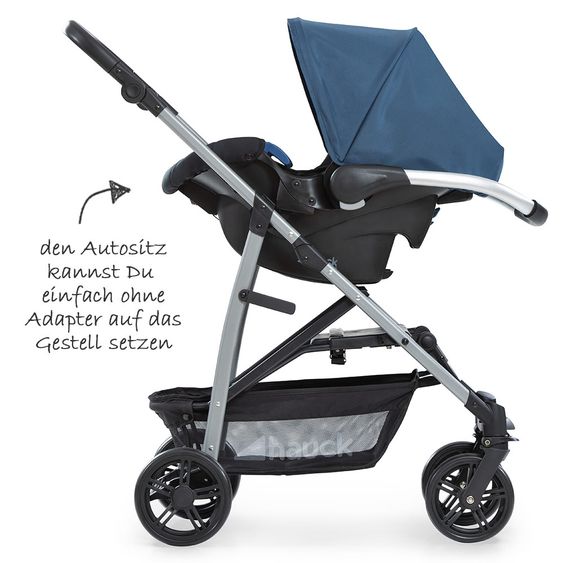 Hauck Kinderwagen-Set Rapid 4 Plus Trio Set mit Babywanne, Autositz und Sportwagen (bis 25 kg) - Denim Grey