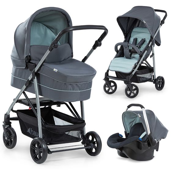 Hauck Set passeggino Rapid 4 Plus Trio con navicella, seggiolino auto e passeggino (fino a 25 kg) - Grigio Menta