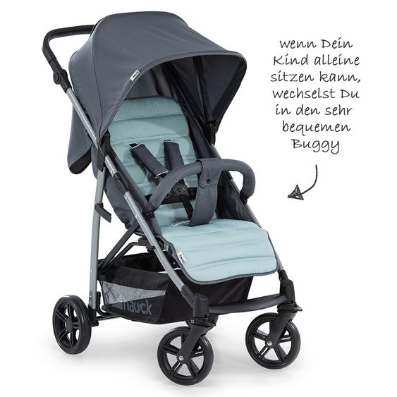 Hauck Kinderwagen-Set Rapid 4 Plus Trio Set mit Babywanne, Autositz und Sportwagen (bis 25 kg) - Grey Mint