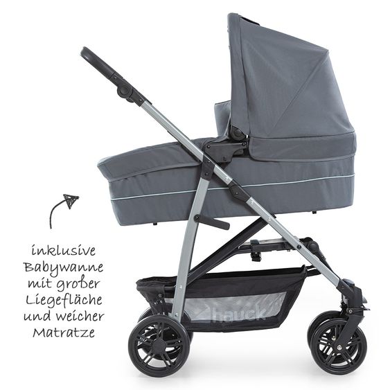 Hauck Set passeggino Rapid 4 Plus Trio con navicella, seggiolino auto e passeggino (fino a 25 kg) - Grigio Menta