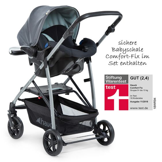 Hauck Kinderwagen-Set Rapid 4 Plus Trio Set mit Babywanne, Autositz und Sportwagen (bis 25 kg) - Grey Mint