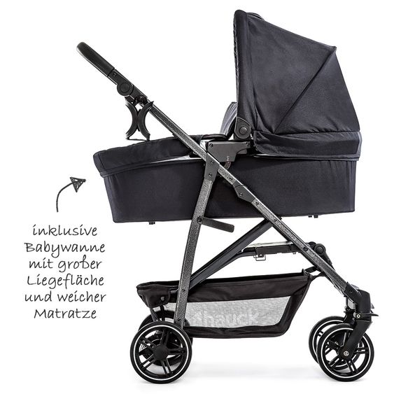 Hauck Kinderwagen-Set Rapid 4S Plus Trioset mit Babywanne, Autositz und Sportwagen (bis 25 kg) - Caviar Silver