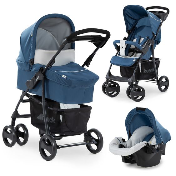 Hauck Kinderwagen-Set Shopper SLX Trio Set mit Babywanne, Autositz und Sportwagen (bis 25 kg) - Denim Grey