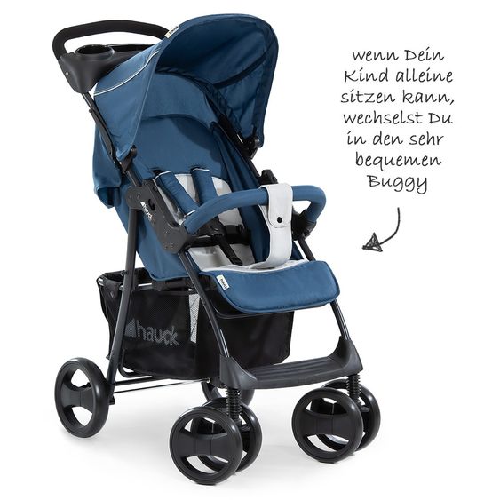 Hauck Kinderwagen-Set Shopper SLX Trio Set mit Babywanne, Autositz und Sportwagen (bis 25 kg) - Denim Grey
