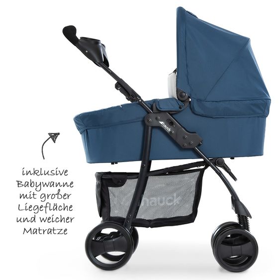 Hauck Kinderwagen-Set Shopper SLX Trio Set mit Babywanne, Autositz und Sportwagen (bis 25 kg) - Denim Grey