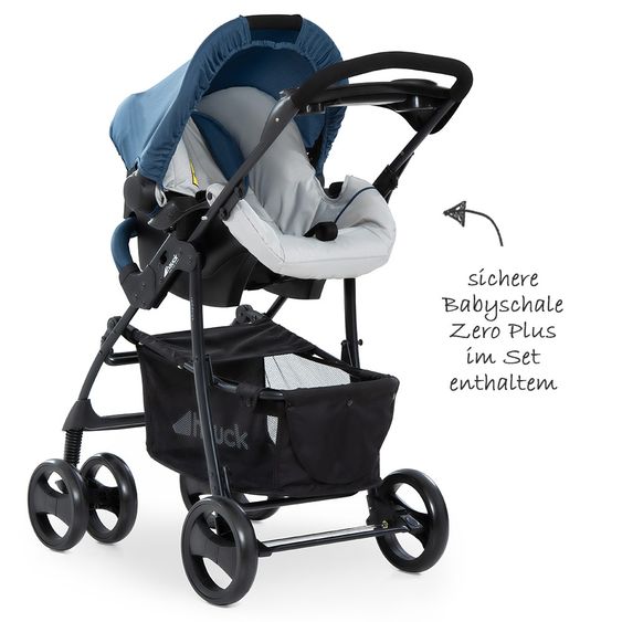 Hauck Kinderwagen-Set Shopper SLX Trio Set mit Babywanne, Autositz und Sportwagen (bis 25 kg) - Denim Grey