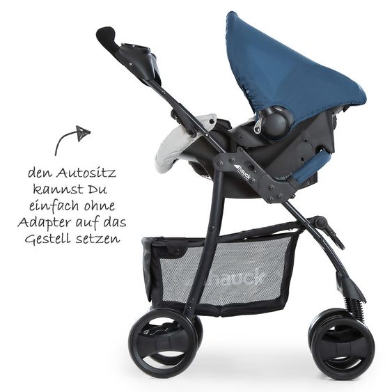Hauck Kinderwagen-Set Shopper SLX Trio Set mit Babywanne, Autositz und Sportwagen (bis 25 kg) - Denim Grey