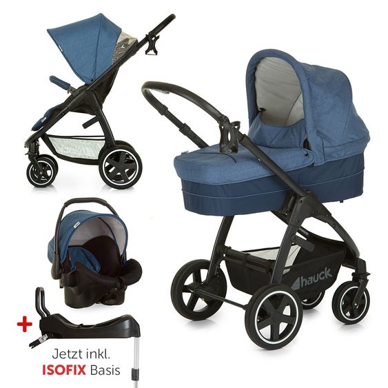 Hauck Kinderwagen-Set Soul Plus Trio Set inkl. Isofix Basis - Melange Navy