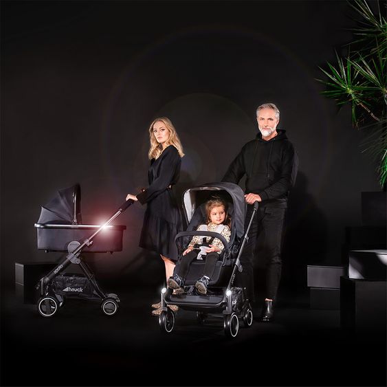 Hauck Kombi-Kinderwagen Apollo inkl. Babywanne, Sportsitz und XXL Zubehörpaket - Caviar