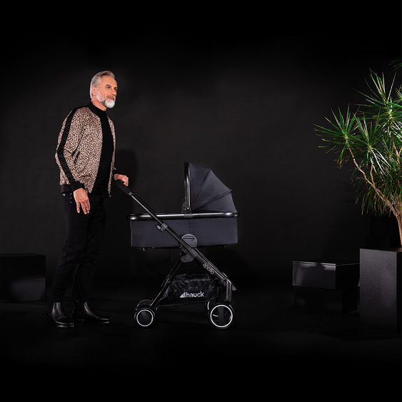 Hauck Kombi-Kinderwagen Apollo inkl. Babywanne, Sportsitz und XXL Zubehörpaket - Caviar
