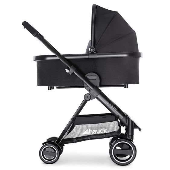 Hauck Kombi-Kinderwagen Apollo inkl. Babywanne, Sportsitz und XXL Zubehörpaket - Caviar