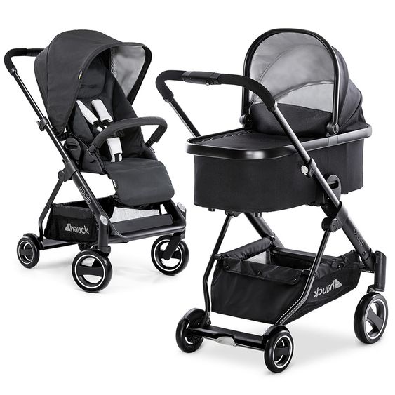 Hauck Kombi-Kinderwagen Apollo - inkl. Sportwagen und Babywanne für Neugeborene - Caviar